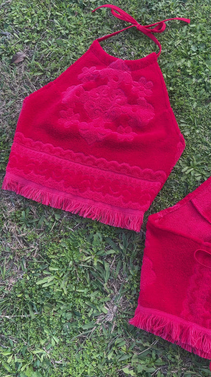 Vintage towel halter top | Red Large