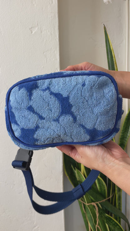 Vintage towel fanny pack | Royal blue flower